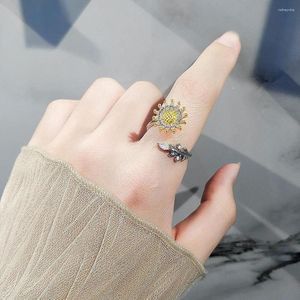 Cluster Rings Shuangshuo Crystal Girassol Fidget Ansiety Ring For Women Spinner Stress Worry Flower Spinning Joias anti-ansiedade