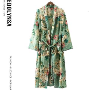 Kvinnors blusar skjortor Bohemian tryckt sommarstrandskläder Långa kimono cardigan plus storlek bomullstunika kvinnor toppar och blusskjortor A147 230808