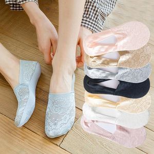 Meias Femininas 7 Pares Finas Sexy Meninas Estilo Verão Renda Flor Meia Curta Silicone Antiderrapante Invisível Respirável Barco Tornozelo