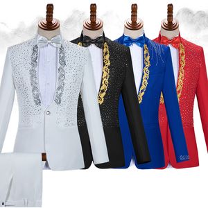 Erkek Suit Blazers İngiltere Tarzı Resmi Erkek Erkekler Rhinestones Blazers Pants Setleri Şarkıcı Ev Sahibi Konser Konseri Erkek Sahne Kıyafetleri Düğün Elbise DT756 230808