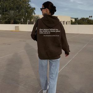 Kvinnors hoodies tröjor kära person bakom mig hoodie mental hälsa medvetenhet pullover vintage estetisk hoodie med ord på baksidan unisex trendiga hoodies 230808