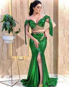 Luxury Dubai Arabic aftonklänning Två stycken Sequins sjöjungfru Prom Wear för kvinnor slitspärlor ceremoni festklänning
