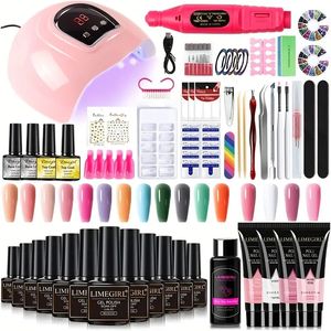 Zestaw manicure Limegirl: Zdobądź profesjonalne przedłużanie paznokci, żelowy lakier do paznokci, zestaw do paznokci Acryl Kit UV WSZYSTKO W jednym zestawie!