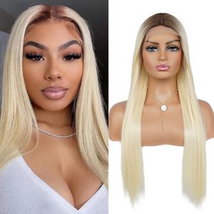 613 Ombre Blonde Wig Synthetic Roots Brown Straight Wigs for Women Wig Glueless Ombre Brown Wigs Heat Resistant Fiber Cosplay