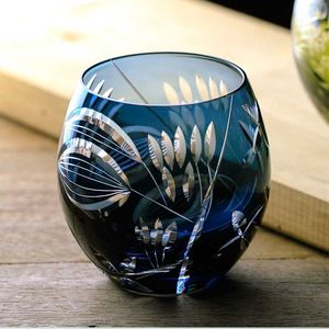 Crystal Carved Glass Red Wine Glass Japanese Edo Kiriko Ins Wind Person Hand-Carved Transparent Water Tea Cup Whisky Glass HKD230809