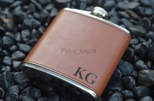 Personalized Flask 8oz Custom Leather Hip Flask Engraved Stainless Steel Flask Best Man Groom Gift Wedding Favors HKD230809