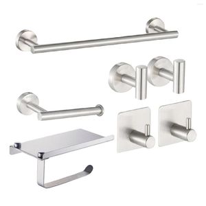 Bath Accessory Set 7PCS Bathroom Hardware Towel Bar Toilet Paper Holder 4 Hooks Stainless Steel Rack Hanging