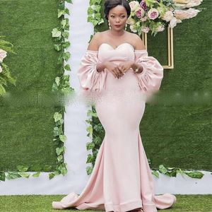 Party Dresses 2023 Blush Pink Evening With Löstagbar Puff Longeples African Women Mermaid Celebrity Dress Vestidos de Fiesta