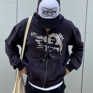 Högkvalitativ spindeltryck zip överdimensionerad hoodie män punk sport lös kappa harajuku gotisk streetwear långärmad koreansk mode 220819mft2