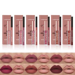 2 w 1 Zestawy makijażu do ust Matte Lip Gloss Kit Lip Lip Lip Lip Liner Pencil Liquid Lipstick Zestaw Wodoodporna lipgloss Długotrwałe kosmetyki makijażu