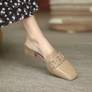 Dress Shoes Women's Slippers Indoor Outdoor Square Toe Mid Square Heel Sewing Ladies Mullers Fashion Vintage Female All-match Pumps 230809