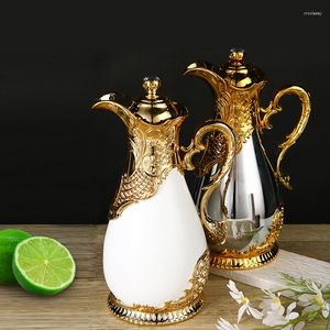 Water Bottles Arabic Vintage Patterned Iron Shell Vacuum Kettle Glass Stainless Steel Thermal Coffee Double Wall Large Capacity Tea Pot