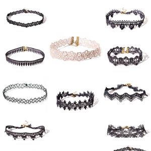 Chokers vintage gotik sade gerdanlık tarzı kolyeler set kadınlar dövme dantel boyun üstleri bayanlar için kolye kızlar moda mücevher damla del dhxlx