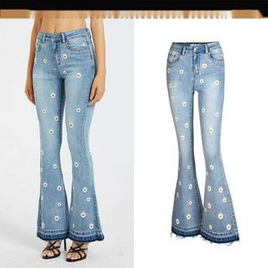 purple brand Women's pants embroidered trumpet daisy female ripped robin silver jeans shirts for women Women's denim wide leg pants