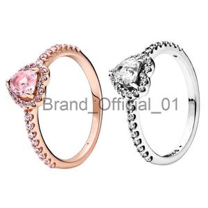 Rose gold Pink stone Elevated Heart Rings Original box Set for Pandora Real 925 Silver CZ diamond Women Wedding Ring x0809