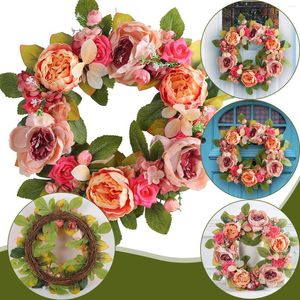 Flores decorativas Deadwood Peony Garland Wall Hanging Home Holiday Simulation Sunflower Wreath Mini Fall Heart Wire Frame