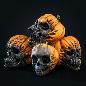 Decorative Objects Figurines Skull Head Evil Pumpkin Halloween Horror Resin Courtyard Garden Desk Decoration 230809