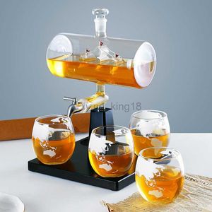 Creative Antique Boat Shape Red Wine Whisky Glass Set With Bracket Decanter och 4 Cups Combination Drink Fountain With Faucet HKD230809