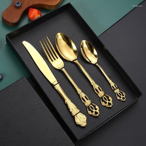 Dinnerware Sets 4Pcs Stainless Steel Gold Set Western Steak Cake Knife Fork Spoon Cutlery Kitchen Silverware Gift Tableware
