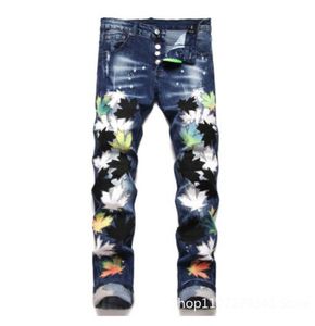 Mäns jeans män rippade denim magra hål italiensk stil stretch byxor högkvalitativa manliga smala passbyxor storlek 38 230809