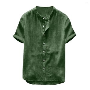 Men's Casual Shirts Linen Solid Color Short Sleeve Retro Tunic Shirt Blouse Tops Men Clothing