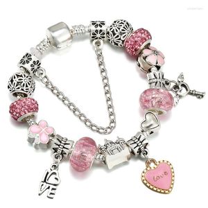 Jóias de Coração Rosa Doce Grânulos DIY Pulseira Original Menina Chave do Alfabeto Acessórios de Moda Presente