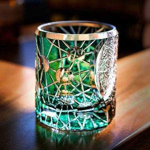Edo Kiriko Planet Whisky Cup Japan Kagami Starlight Crystal Wineglass Black Green Ręcznie rzeźbione rzemieślnicze whisky Dropshipping HKD230809