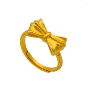 Cluster Anéis Laço Feminino Ajustável Fosco Anel Dedo Indicador Imitação Cópia Pura Real Ouro Amarelo 18k 999 24k Jóias Nunca Desbota