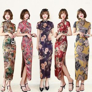 Ubranie etniczne Szanghaj Historia Chińska sukienka długa Cheongsam Flower Print Qipao dla kobiet 8 kolorów