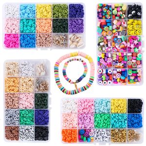 Akrylplast lucite 15slots 6mm platt polymer lera pärlor diy smycken markering pärlor set med pendell charm för diy smycken tillverkar armband halsband 230809