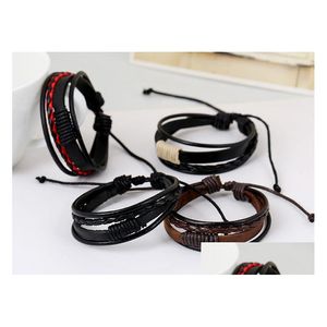 Charm Bracelets coreano feito à mão trançado couro cordão pulseira masculina multi-camadas envoltório ajustável pulseira para mulheres moda faça você mesmo Je Dhluv