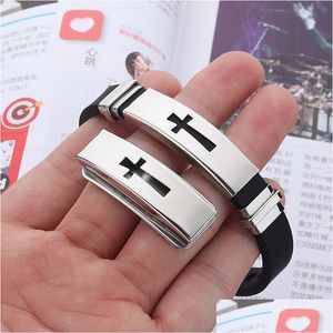 Charm Armband Rostfritt stål Cross Sign -armband för herrkvinnor Black Sile Wrap Bangle Titanium Fashion Sport Jewelry Gift Drop Del Dhyqa