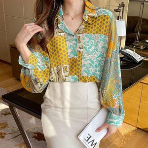 Herbst Nische Chic Bluse Shirt Chiffon Floral Laterne Hülse Frauen Lose