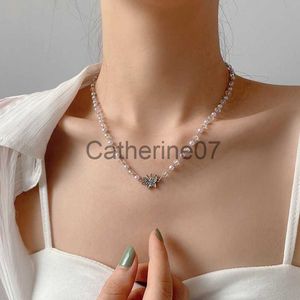 Pendant Necklaces 2023 New Beads Neck Chain Butterfly Pendant Necklace Gentle Silvery Color On The Pendant Collar For Women Party Jewelry J230809