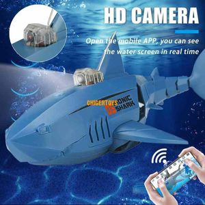 Electric RC Animals Funny 2 4GHz RC Shark Underwater With HD Camera Remote Control Robots Bath Tub Pool Electric Toys For Kids Boys Children 230808