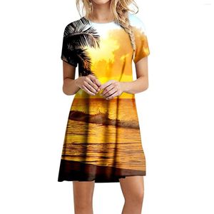 Casual Dresses Fashion Summer For Womens 2023 Round Neck Printed Short Sleeve Dress Beach Sexig Mini Vestidos Para Mujer