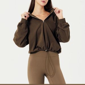 Felpe con cappuccio da donna Felpa pullover da donna leggera Felpa con cappuccio da allenamento a mezza zip con collo alto Felpe solide a maniche lunghe