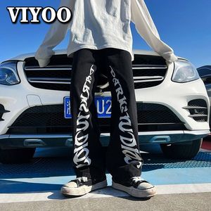 Mens Jeans Impresso Y2K Roupas Preto Branco Cintura Bggy High Street Calças Retas Femininas Calças Streetwear Sweatpants Para Homens 230809