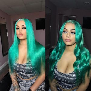 Transparent 13 4 6 Lace Frontal Wig Brazilian Body Wave Silver Green Front 613 Colored Human Hair Wigs For Black Women