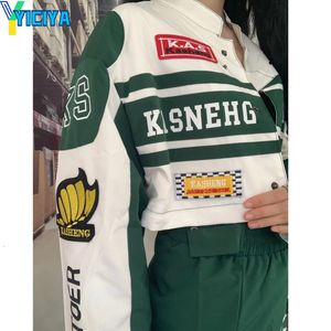 Женские куртки Yiciya Jacket Bomber Женщины, гонки, съемный подол зеленый университет Джекте корейская вышивка Y2K