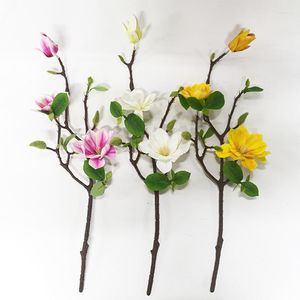 Decorative Flowers 53cm Simulation Bouquet Magnolia Home Decoration Fake Latex Flower Pography Props Wedding Real Touch Artificial