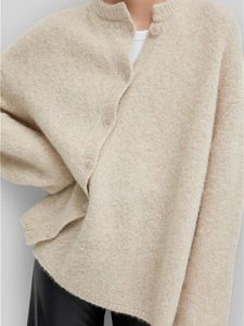 Women s Knits Tee s Long Sleeve Knited Cardigan With Irregular Diagonal Button Ladies O Neck Cashmere Blend Single Breasted Sweater 230808