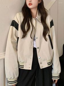 Giacche da donna Harajuku Beige Crop Bomber Donna Hip Hop Coreano Streetwear Giacca a vento Cargo Jacket Oversize Kpop Patchwork Coat Top