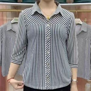 Camicette da donna Moda Camicia stampata a righe larghe tutto-fiammifero Abbigliamento estivo Manica a 3/4 Bottoni colletto rovesciato casual