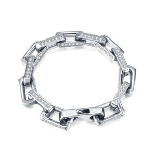 9,5 mm 7,87 Zoll (20 cm) Zirkon CNC Chunky Box Link Rundkette Armband Edelstahl Armreif hochglanzpoliert Schmuck für Herren Damen