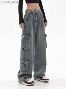 Damenhosen, Caprihosen, blaue Cargohosen, lässiger Hippie-Denim-Rucksack für Damen, Mom-Jeans mit niedriger Taille, Retro-Y2k-90er-Jahre-Grunge-Street-Fashion-Trend für Damen 2022 Z230809