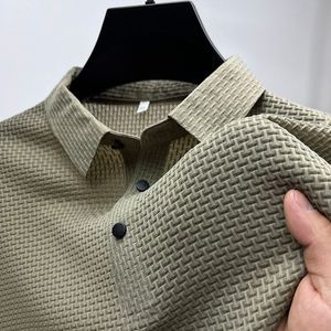 Мужские Polos 2023 Летние корейские мужчины Lopup Hollow короткие рубашки для рубашки поло в рубашке мужской шелк, дышащий случайный футболист, бренд, одежда 230808