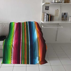 Cobertores Swaddling Cobertor de flanela listrado mexicano listrado colorido Cobertor de viagem ao ar livre macio e quente Cobertor de TV de inverno para adultos e crianças Z230809