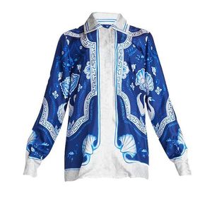 Camicia manica corta Casablanca 23SS Camicia in seta Blue Marble Swan Coppia Maglie manica lunga hawaiana casablanc