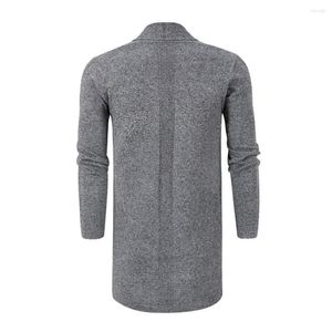 Men's Sweaters Lapel Collar Cardigan Stylish Coat Solid Color Long Sleeve Open Front With Pockets Mid-length Knitting